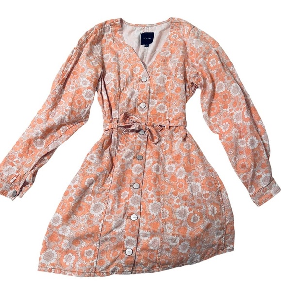JOE’S JEANS Floral Print jean denim dress button down long sleeve retro 60s - Picture 1 of 3
